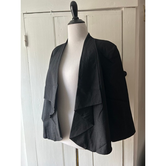 Dressbarn blazer jacket size large black open lace back waterfall 3/4 sleeve - Picture 14 of 15
